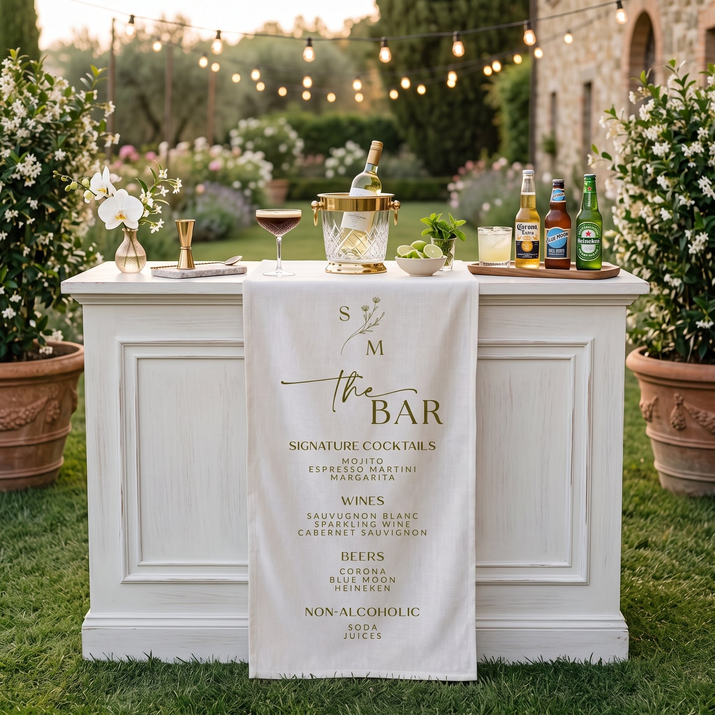 Personalized Wedding Table Runner, Linen Wedding Bar Sign, Drink Menu Sign, Bridal Shower Party Decor