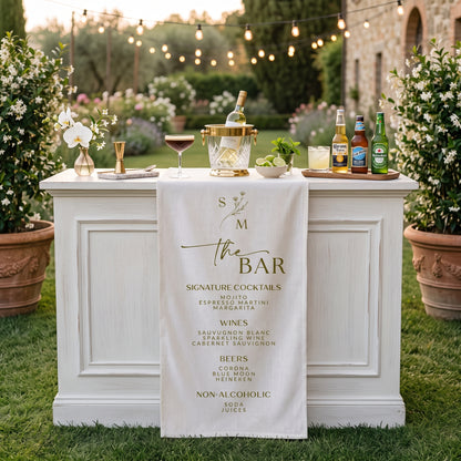 Personalized Wedding Table Runner, Linen Wedding Bar Sign, Drink Menu Sign, Bridal Shower Party Decor