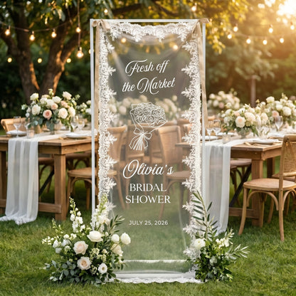 Personalized Lace Bridal Shower Welcome Sign, Sheer Tulle Banner, Wedding Party Decor