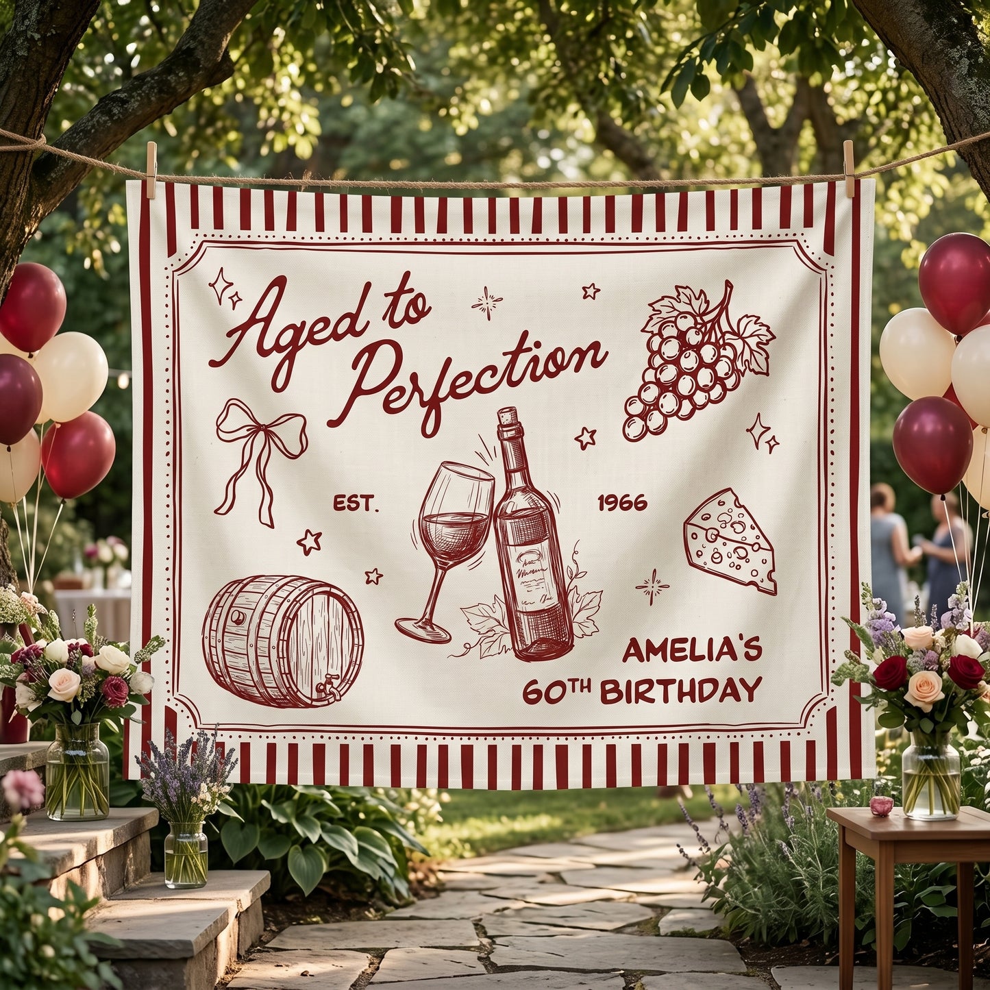 Custom Aged to Perfection Backdrop for Birthday Party Welcome Sign, 20th 30th 40th 50th 60th Birthday Banner Wine Decor