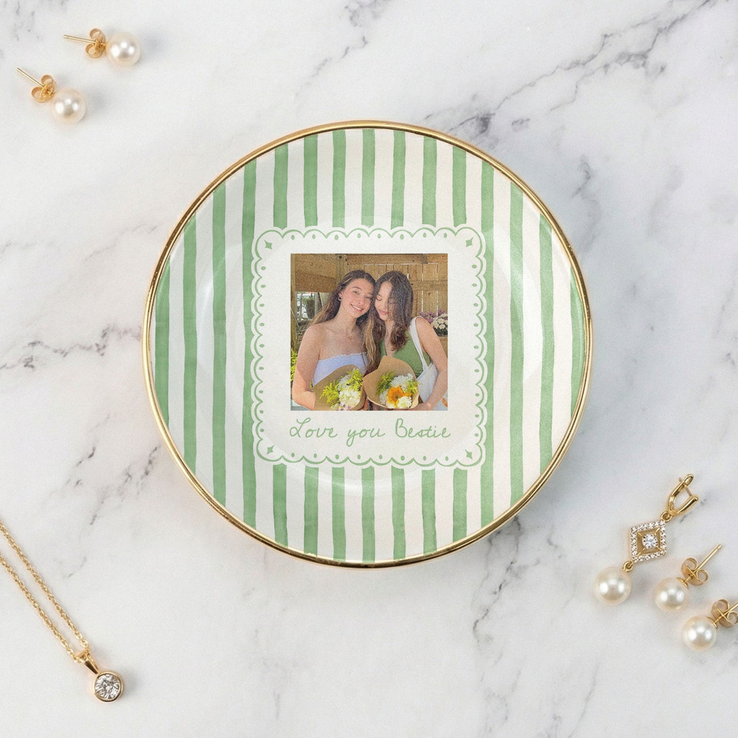 Personalised Bestie Photo Trinket Dish, Ceramic Trinket Tray for Best Friend, Jewelry Ring Dish