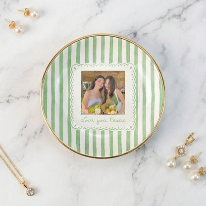 Personalised Bestie Photo Trinket Dish, Ceramic Trinket Tray for Best Friend, Jewelry Ring Dish