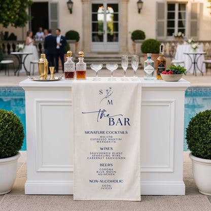 Personalized Wedding Table Runner, Linen Wedding Bar Sign, Drink Menu Sign, Bridal Shower Party Decor