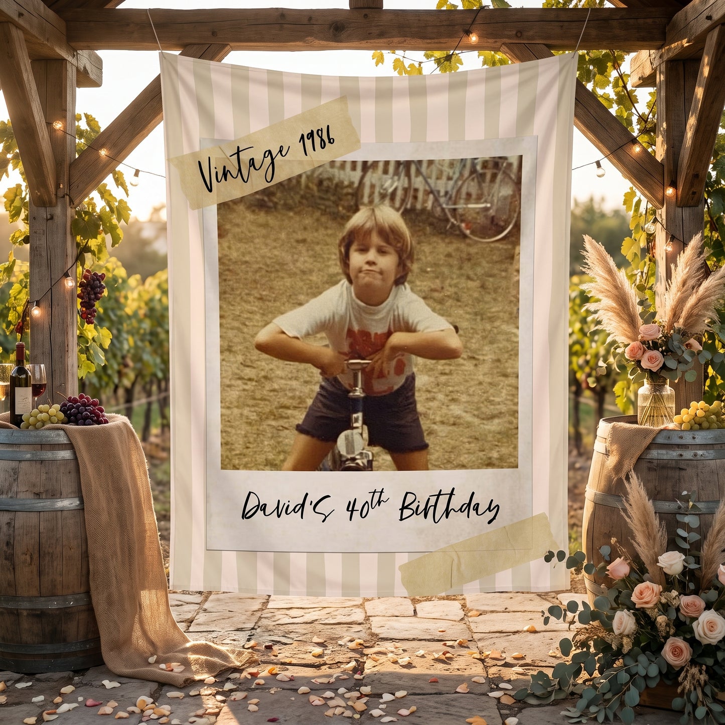 Vintage 30th Birthday Tapestry, Personalized Newspaper Post Photo Backdrop