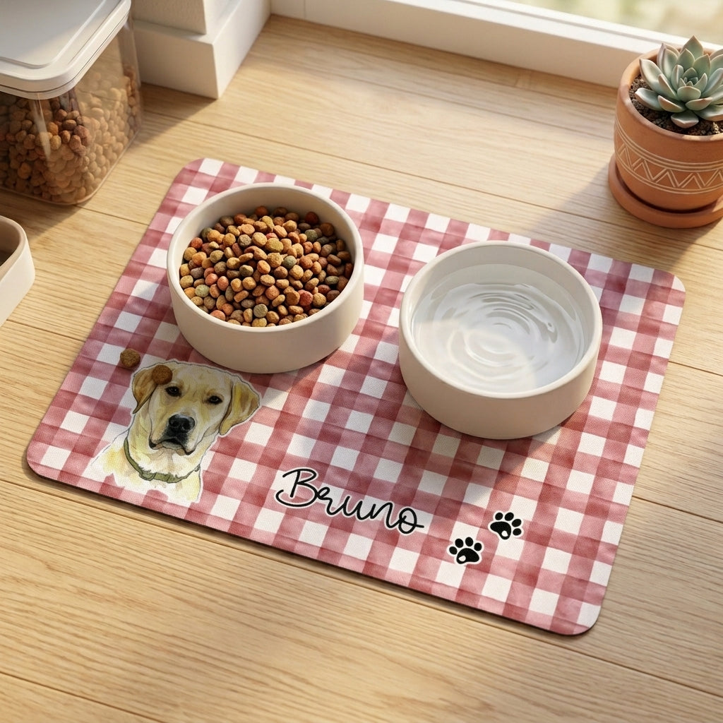 Custom Pet Feeding Place Mat Mat With Photo, Dog Bowl Mat Non-Slip, Personalized Pet Food Mat for Food Water Bowl Placemat