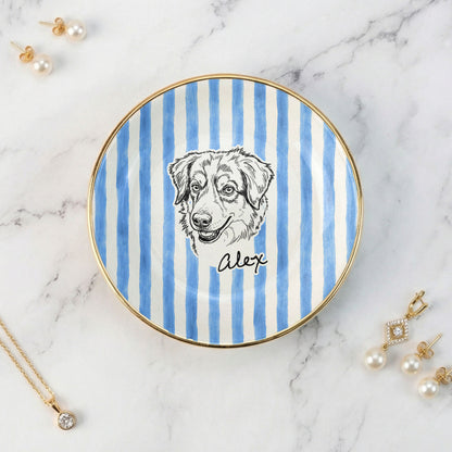 Custom Pet Portrait Jewelry Dish, Personalized Dog Cat Trinket Dish, Pet Lover Gift