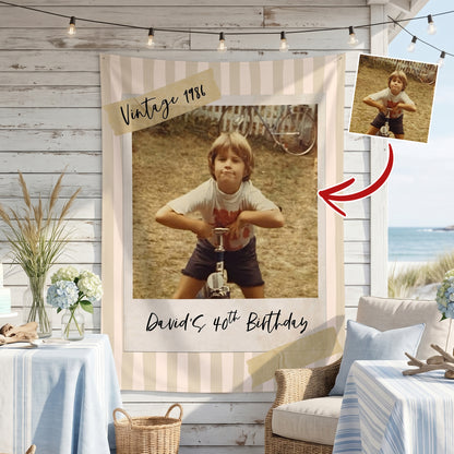 Vintage 30th Birthday Tapestry, Personalized Newspaper Post Photo Backdrop