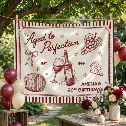 Custom Aged to Perfection Backdrop for Birthday Party Welcome Sign, 20th 30th 40th 50th 60th Birthday Banner Wine Decor
