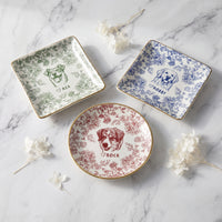 Custom Pet Jewelry Dish, Dog Cat Portrait Ring Dish, Toile De Jouy Pet Ring Dish
