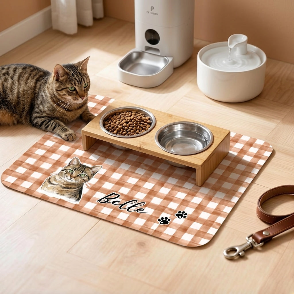 Custom Pet Feeding Place Mat Mat With Photo, Dog Bowl Mat Non-Slip, Personalized Pet Food Mat for Food Water Bowl Placemat