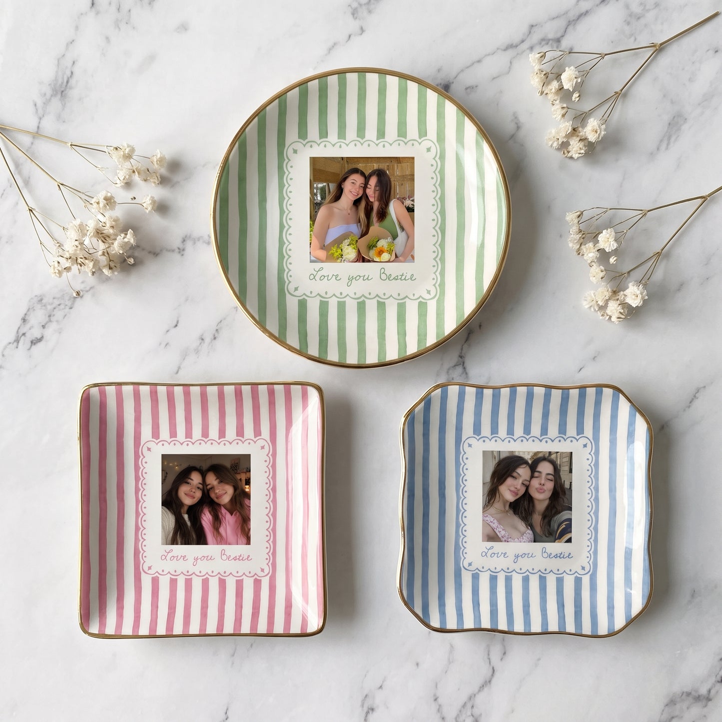 Personalised Bestie Photo Trinket Dish, Ceramic Trinket Tray for Best Friend, Jewelry Ring Dish