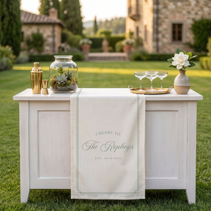 Personalized Wedding Table Runner, Custom Name Linen Bar Decor, Bridal Shower Tea Party Reception Decor