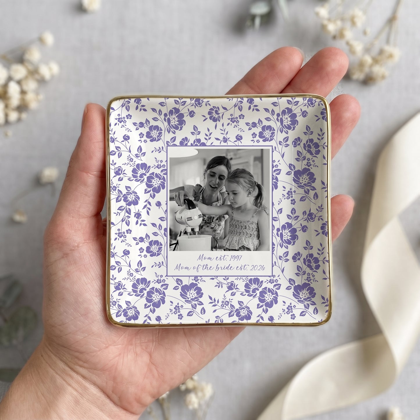 Personalised Photo Trinket Dish, Custom Jewelry Ring Dish, Ceramic Trinket Tray for Birthday, Anniversary