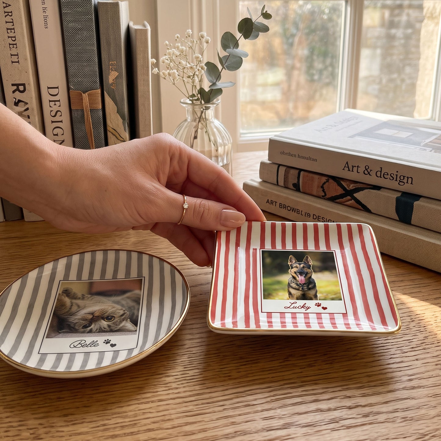 Custom Pet Jewelry Ring Dish, Dog Cat Portrait Ceramic Trinket Tray, Gift For Pet Owner