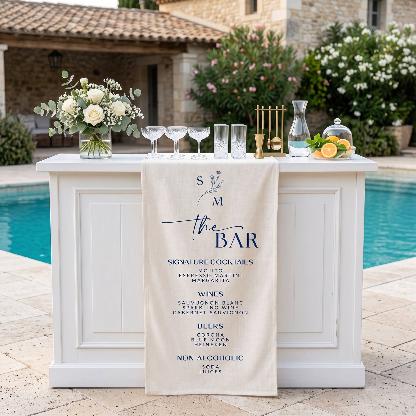 Personalized Wedding Table Runner, Linen Wedding Bar Sign, Drink Menu Sign, Bridal Shower Party Decor
