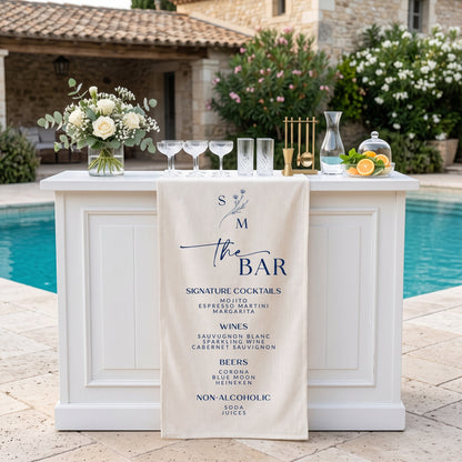 Personalized Wedding Table Runner, Linen Wedding Bar Sign, Drink Menu Sign, Bridal Shower Party Decor
