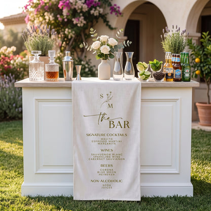 Personalized Wedding Table Runner, Linen Wedding Bar Sign, Drink Menu Sign, Bridal Shower Party Decor