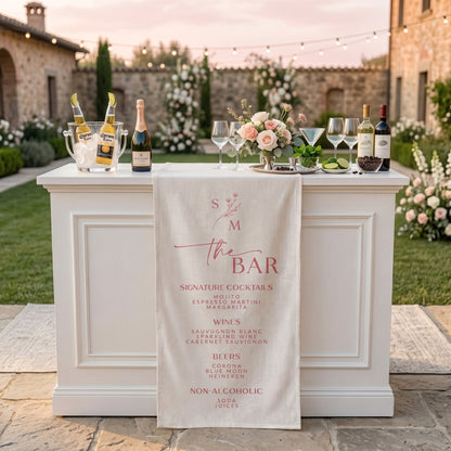 Personalized Wedding Table Runner, Linen Wedding Bar Sign, Drink Menu Sign, Bridal Shower Party Decor