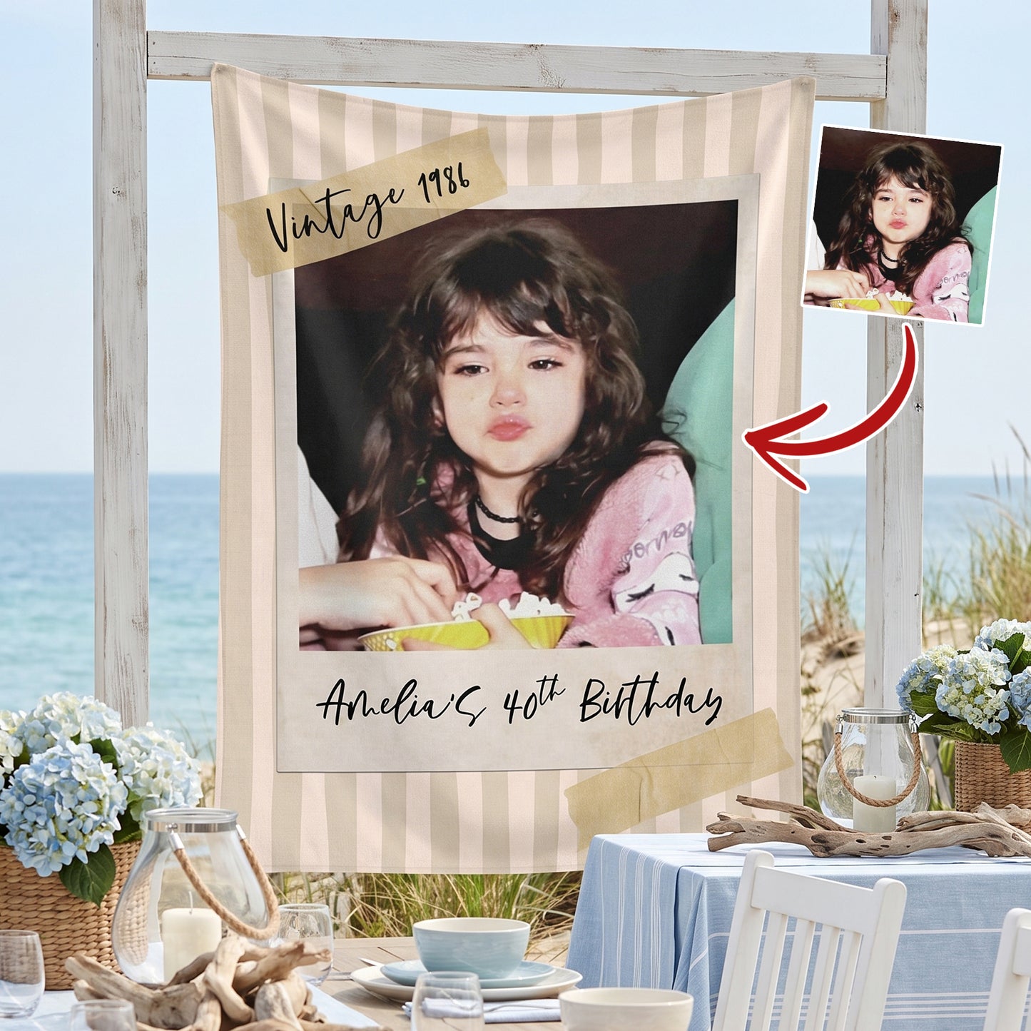 Vintage 30th Birthday Tapestry, Personalized Newspaper Post Photo Backdrop