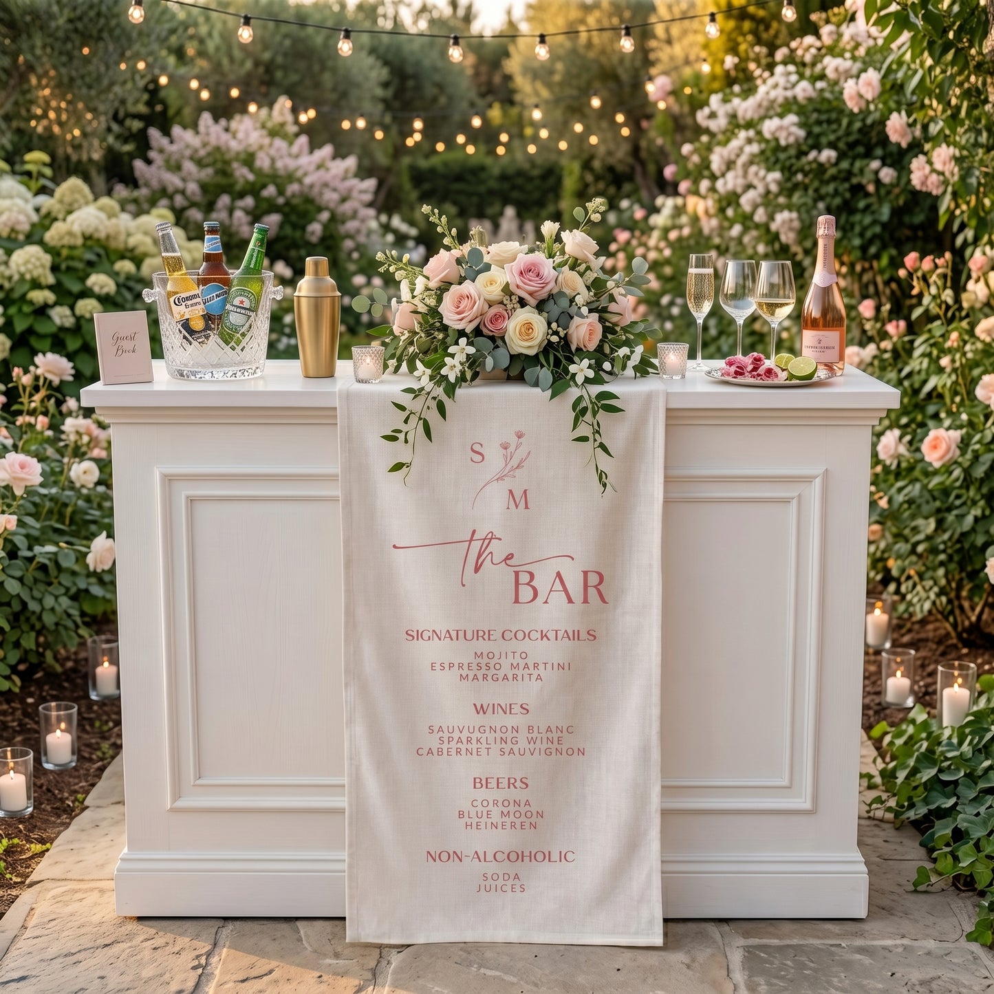 Personalized Wedding Table Runner, Linen Wedding Bar Sign, Drink Menu Sign, Bridal Shower Party Decor