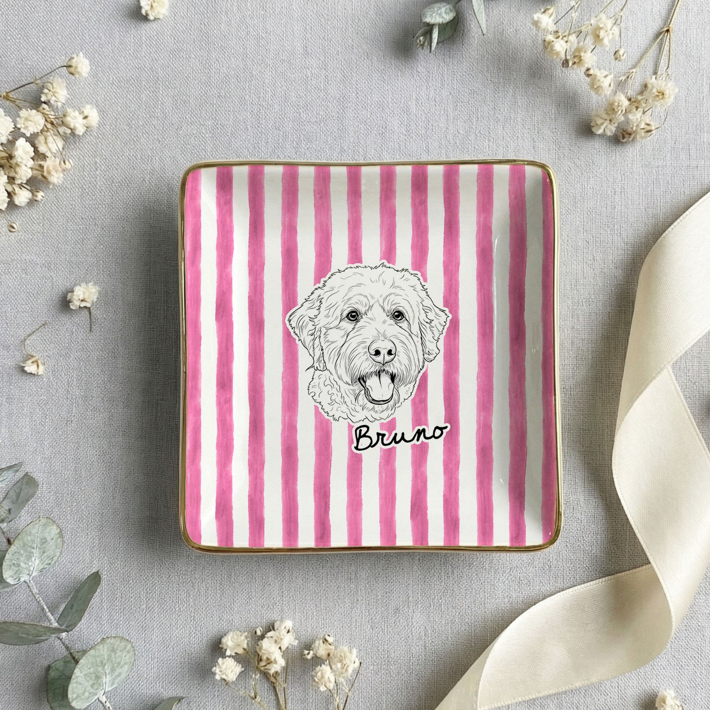 Custom Pet Portrait Jewelry Dish, Personalized Dog Cat Trinket Dish, Pet Lover Gift