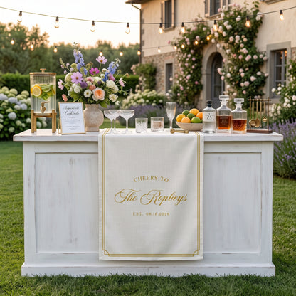 Personalized Wedding Table Runner, Custom Name Linen Bar Decor, Bridal Shower Tea Party Reception Decor