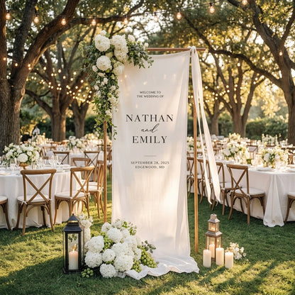 Minimalist Wedding Welcome Sign Banner, Personalized Names & Date