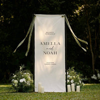 Minimalist Wedding Welcome Banner Stand, Personalized Names & Date for Outdoor Ceremony