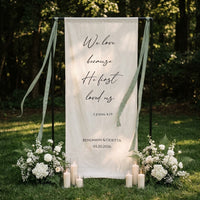 Minimalist Wedding Bible Verse Banner Stand, Personalized Couple Names & Date