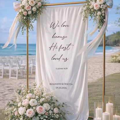 Minimalist Wedding Bible Verse Banner Stand, Personalized Couple Names & Date