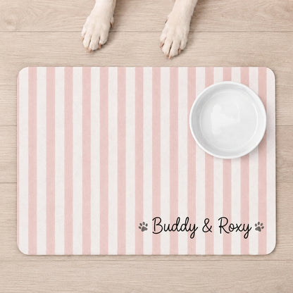 Personalized Pet Food Mat Striped Non Slip Waterproof, Custom Dog Mat Cat Mat, Gift for Pet Mom