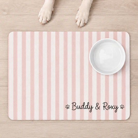 Personalized Pet Food Mat Striped Non Slip Waterproof, Custom Dog Mat Cat Mat, Gift for Pet Mom