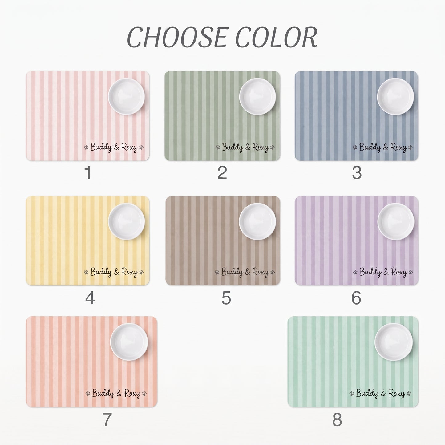 Personalized Pet Food Mat Striped Non Slip Waterproof, Custom Dog Mat Cat Mat, Gift for Pet Mom