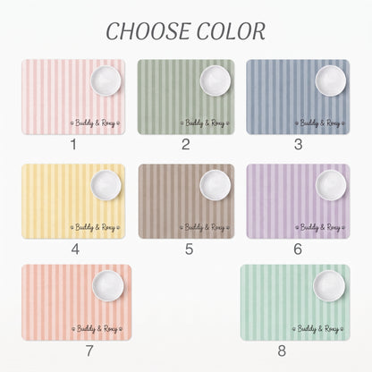Personalized Pet Food Mat Striped Non Slip Waterproof, Custom Dog Mat Cat Mat, Gift for Pet Mom