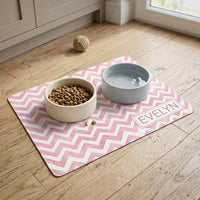Personalized Dog Food Mat Placemat with Name, Custom Watercolor Checker Rubber Non-Slip