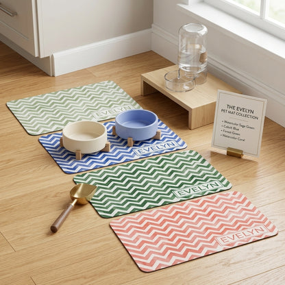 Personalized Dog Food Mat Placemat with Name, Custom Watercolor Checker Rubber Non-Slip