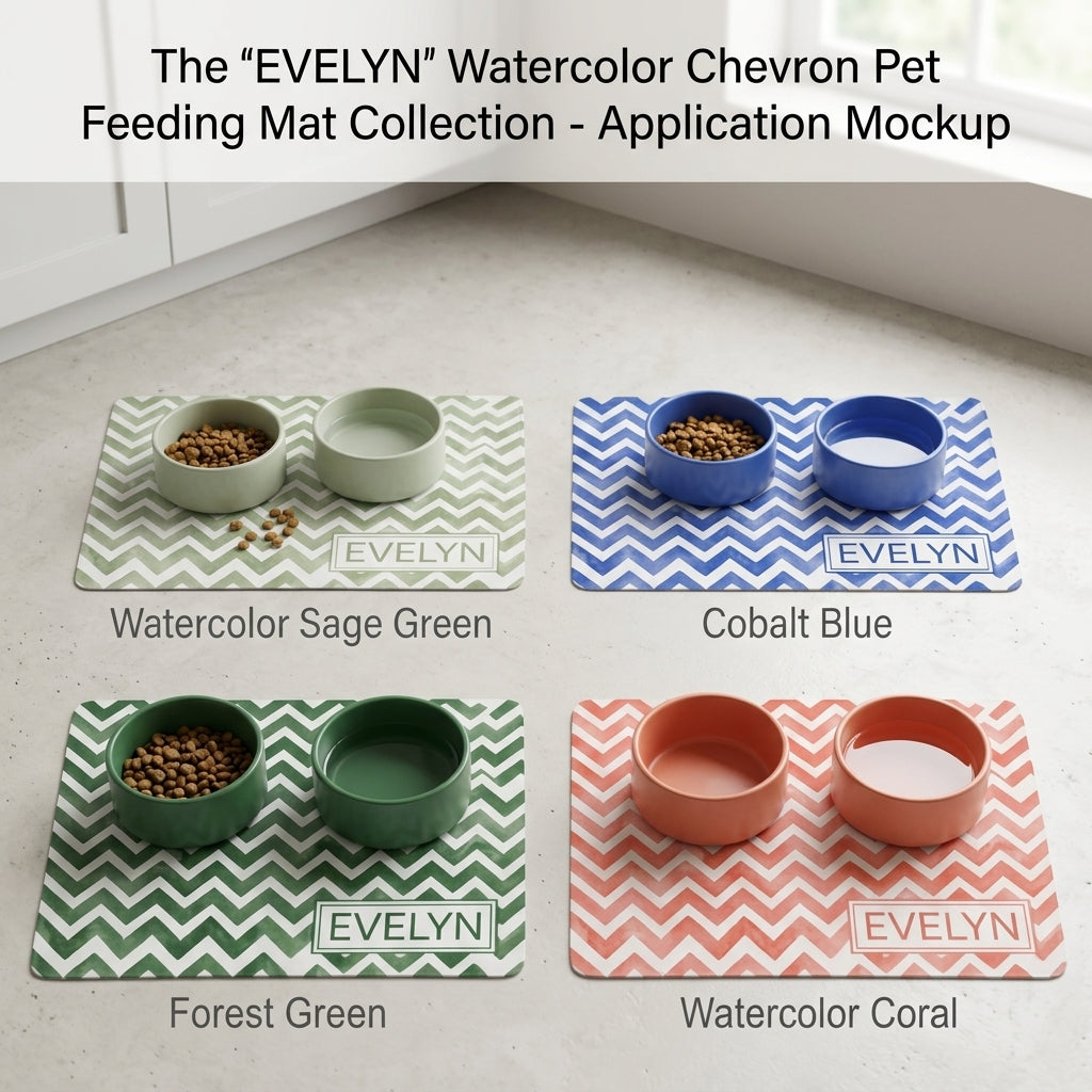 Personalized Dog Food Mat Placemat with Name, Custom Watercolor Checker Rubber Non-Slip