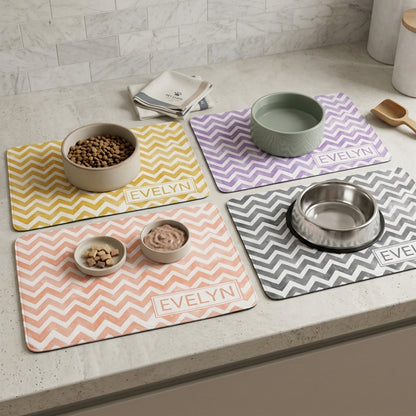 Personalized Dog Food Mat Placemat with Name, Custom Watercolor Checker Rubber Non-Slip