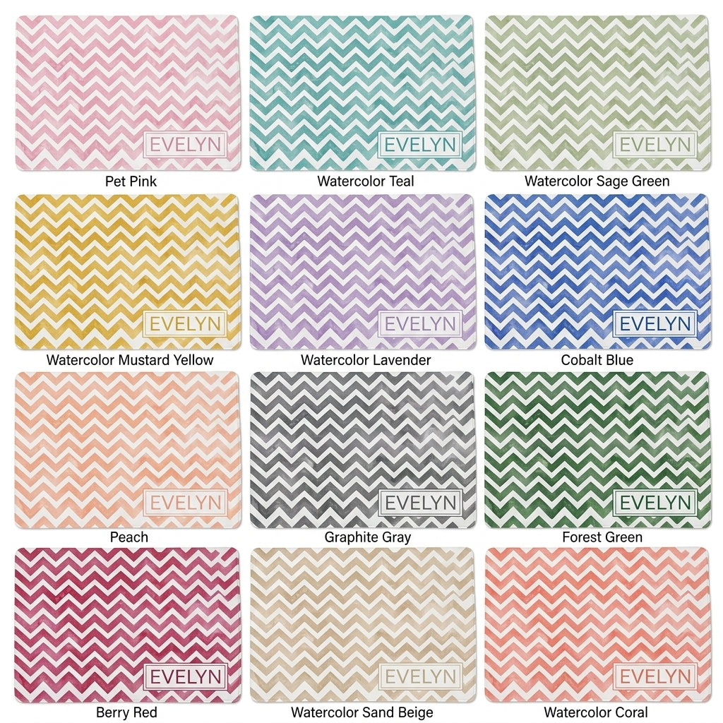Personalized Dog Food Mat Placemat with Name, Custom Watercolor Checker Rubber Non-Slip