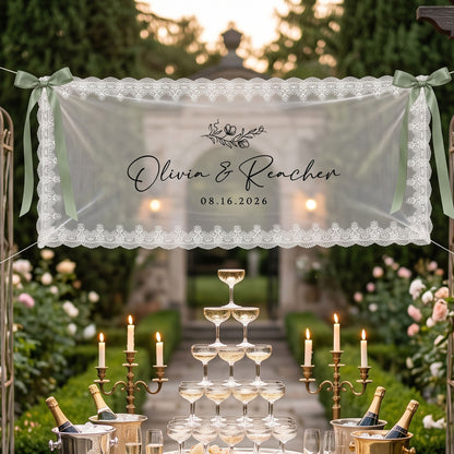 Personalized Lace Wedding Sign, Custom Last Name Banner, Car Lace Banner Decor