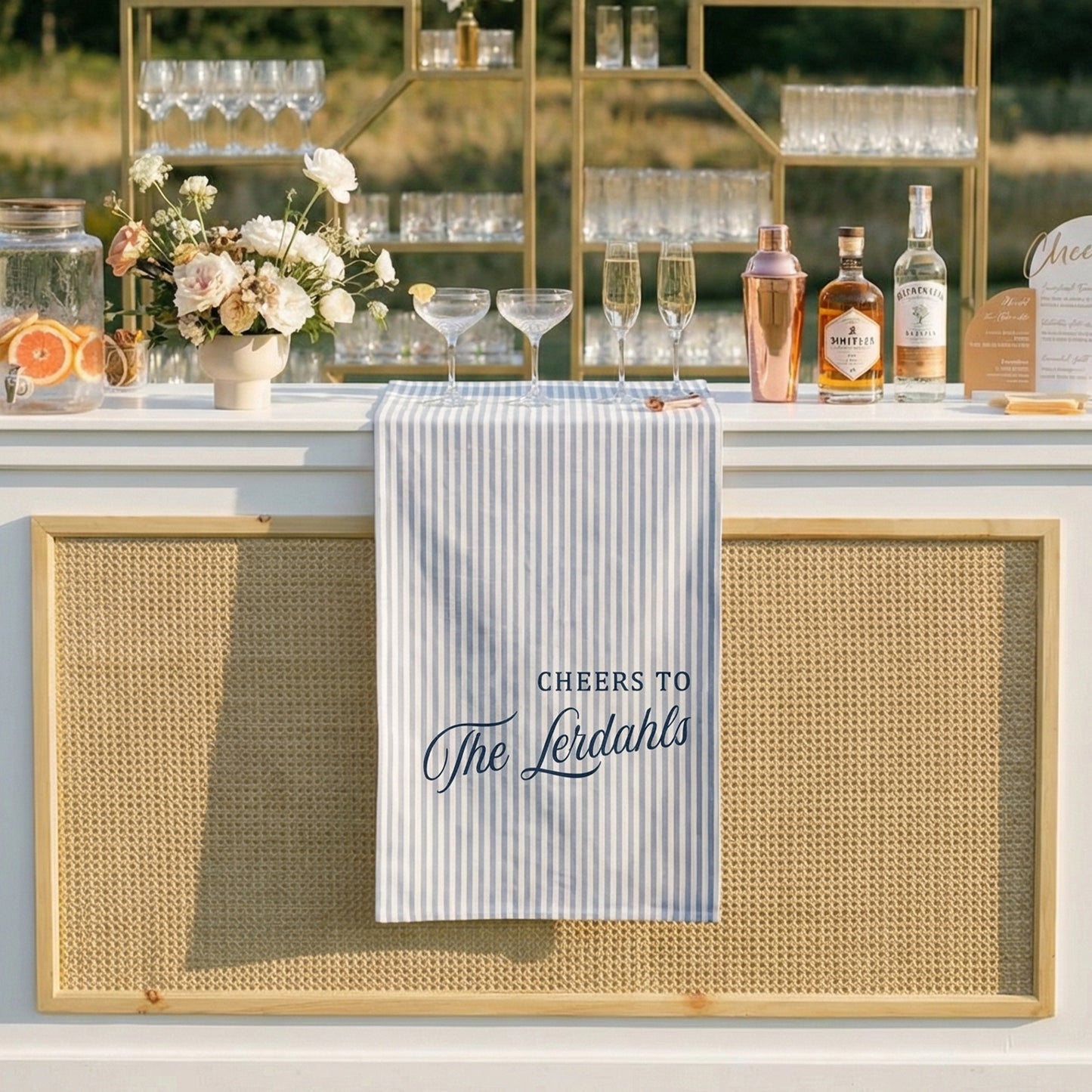Personalized Cotton Linen Striped Wedding Bar Sign