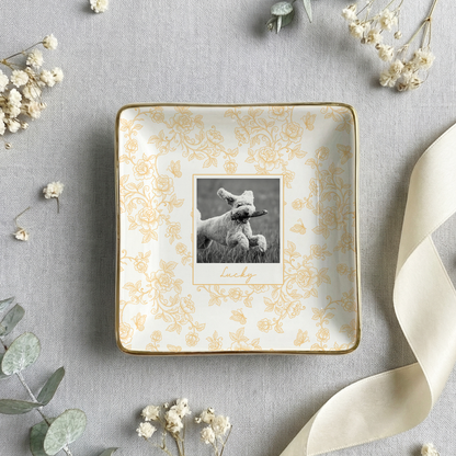 Custom Pet Portrait Jewelry Dish, Toile De Jouy Pet Ring Dish, Dog Cat Trinket Dish, Pet Lover Gift