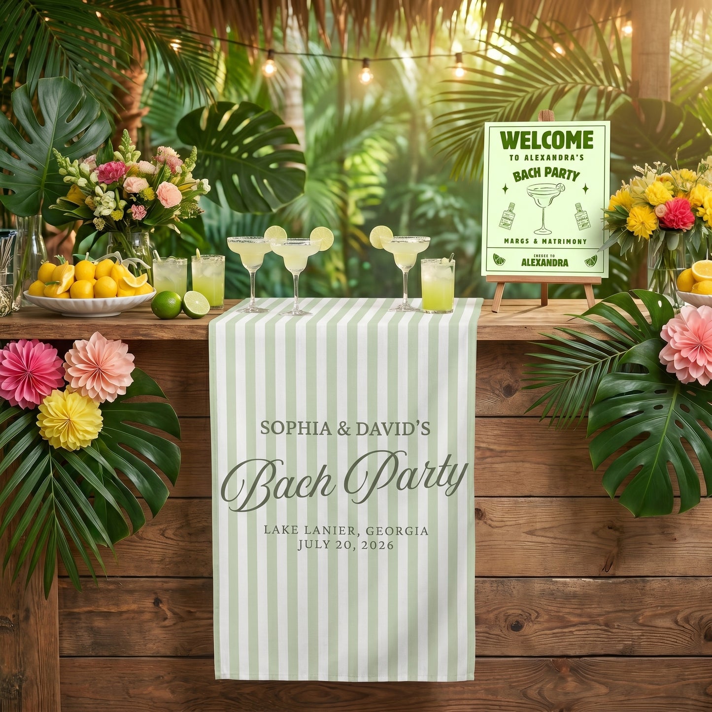 Personalized Linen Bachelorette Striped Bar Or Event Sign, Custom Name Bar Wedding Sign
