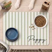 Personalized Dog Food Mat Striped Non Slip Waterproof, Custom Dog Bowl Mat Cat Mat, Puppy Gift