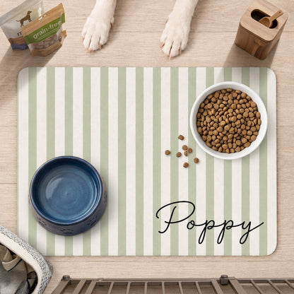 Personalized Dog Food Mat Striped Non Slip Waterproof, Custom Dog Bowl Mat Cat Mat, Puppy Gift