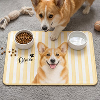Personalized Pet Food Mat, Cat Feeding Station With Custom Portrait, Non Slip Waterproof, Pet Lover Gift