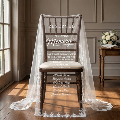 Custom In Loving Memory Wedding Chair Sign, Sheer Lace Reserved Banner, Remembrance Ceremony Decor