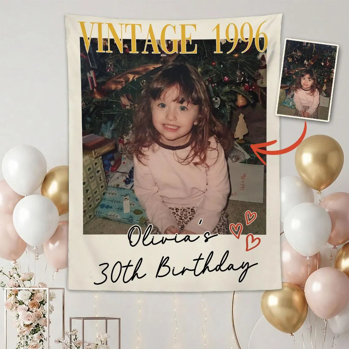 Custom Vintage Birthday Photo Banner | Personalized Retro Party Backdrop for 30th, 40th, 50th Birthday Celebration