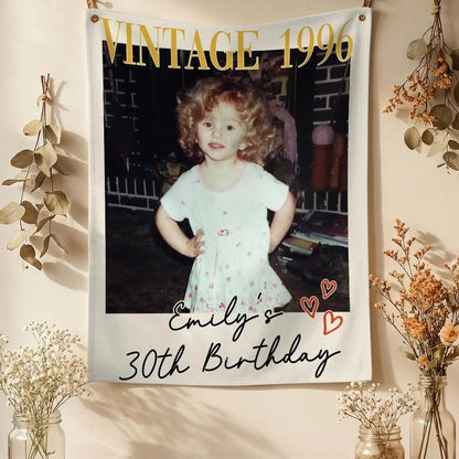 Custom Vintage Birthday Photo Banner | Personalized Retro Party Backdrop for 30th, 40th, 50th Birthday Celebration