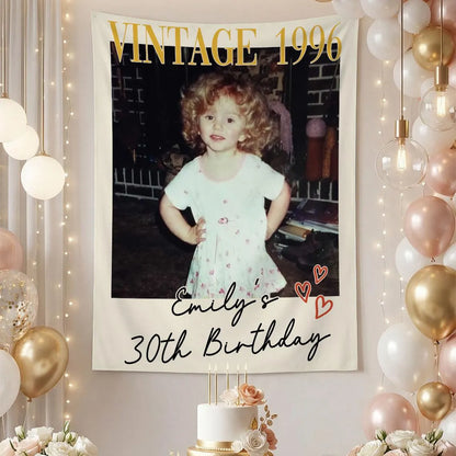 Custom Vintage Birthday Photo Banner | Personalized Retro Party Backdrop for 30th, 40th, 50th Birthday Celebration
